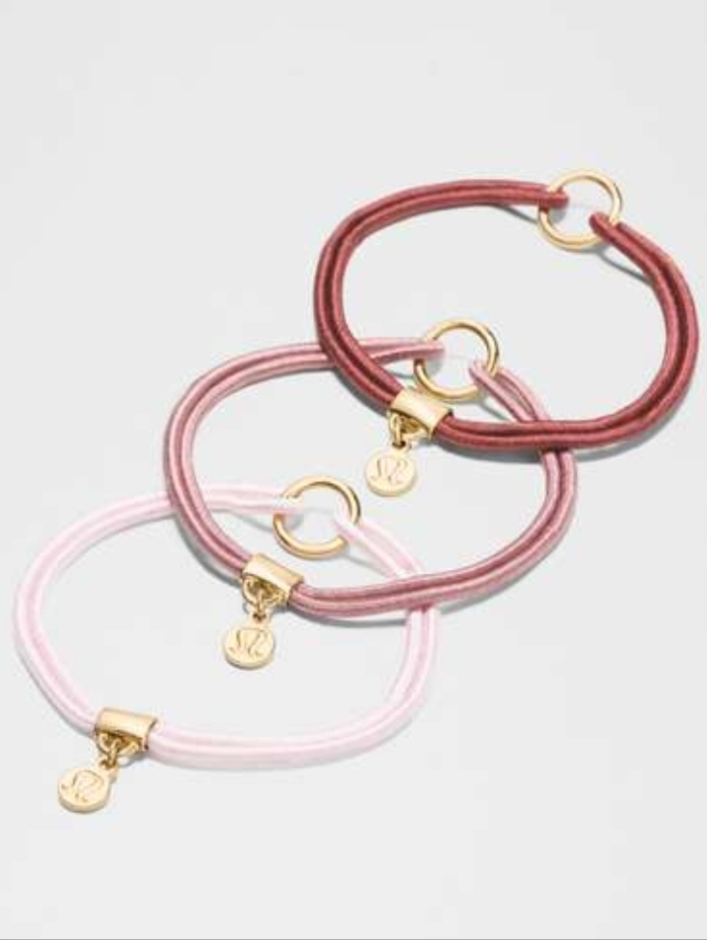 NWT Lululemon Logo Charm Hair Ties (3-Pack) $18 Light Pink, Mauve, Deep Burgundy
